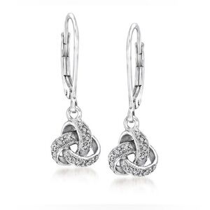 NWT Ross-Simons Diamond Accented Love Knot Drop Dangle Earrings Sterling Silver